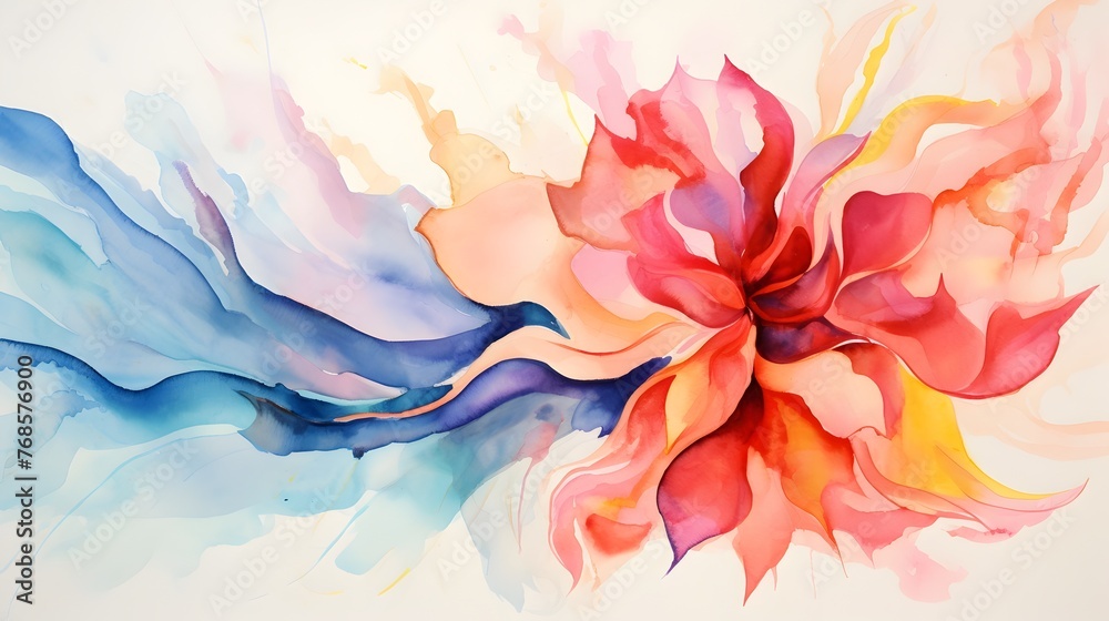 Vibrant Watercolor Floral Abstraction Evoking Emotive Expressionistic Impression
