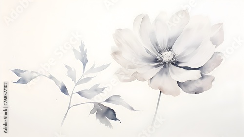 Minimalist Watercolor Floral Bloom Showcasing Harmonious Elegance in Restrained Composition © Songyote