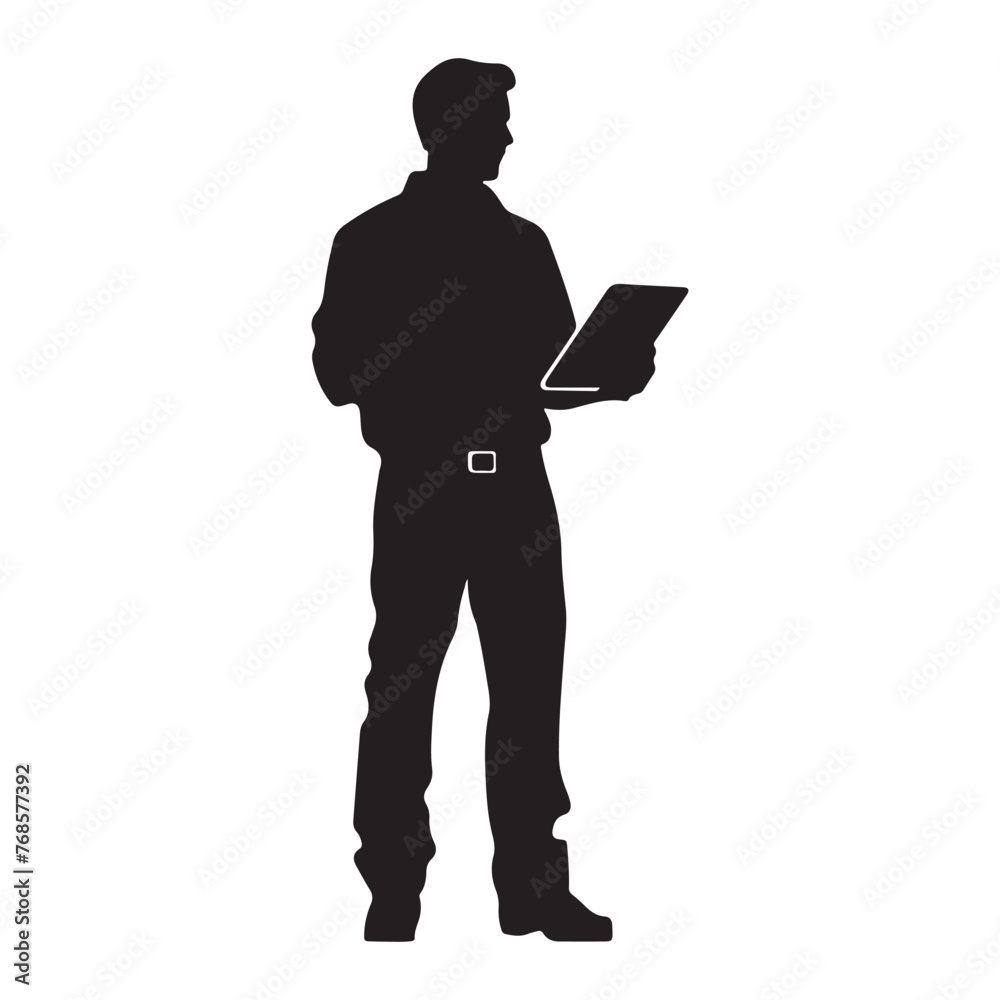 Professional with clipboard silhouette clipart on a white background Professional with clipboard silhouette clipart on a white background