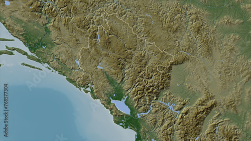Montenegro outlined. Pale elevation map