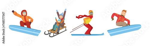People Character Enjoy Winter Sport Activity Vector Set
