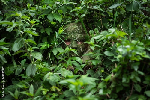 Wallpaper Mural person camouflaged in greenery, laying traps for game Torontodigital.ca
