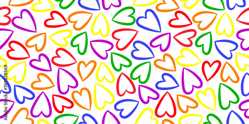 LGBT Pride Rainbow color Hearts Seamless Pattern on White Background. Celebrate Love and Inclusion with Vibrant Symbolism LGBT Pride Rainbow color Hearts Seamless Pattern on White Background. Celebrate Love and Inclusion with Vibrant Symbolism
