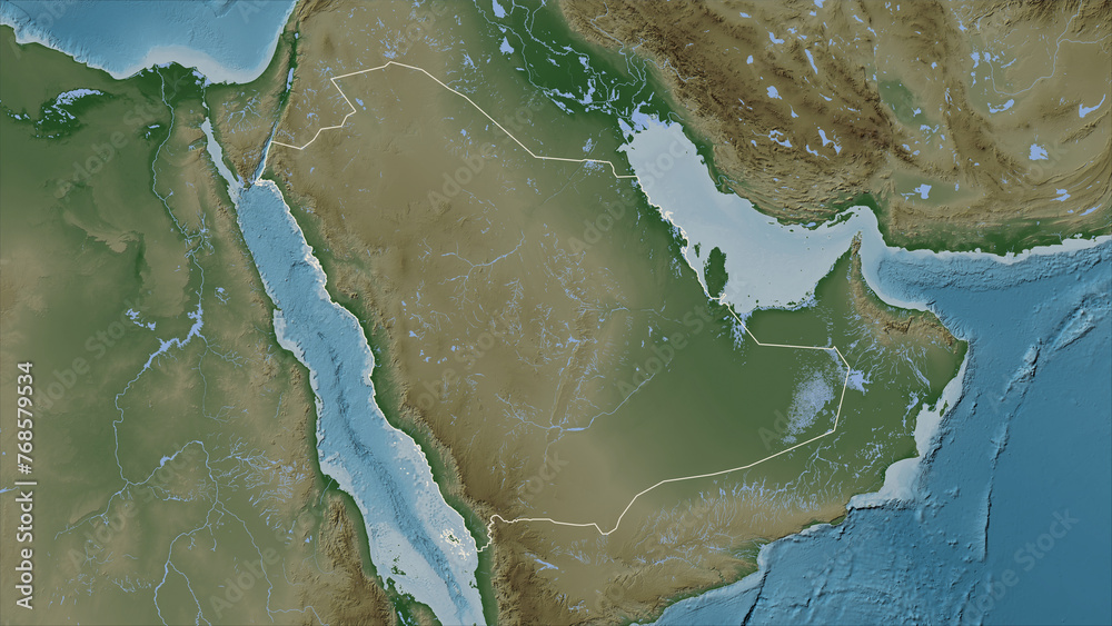 Obraz premium Saudi Arabia outlined. Pale elevation map