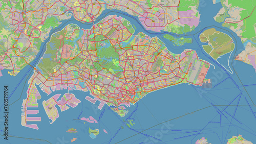 Singapore outlined. OSM Topographic German style map