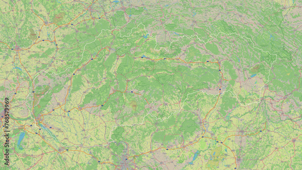 Slovakia outlined. OSM Topographic German style map
