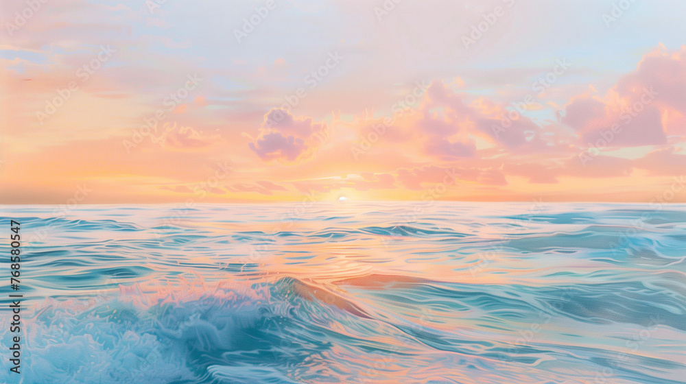 Tranquil Sunrise Over the Ocean: Pastel Horizon Background Evoking Serenity and Renewal