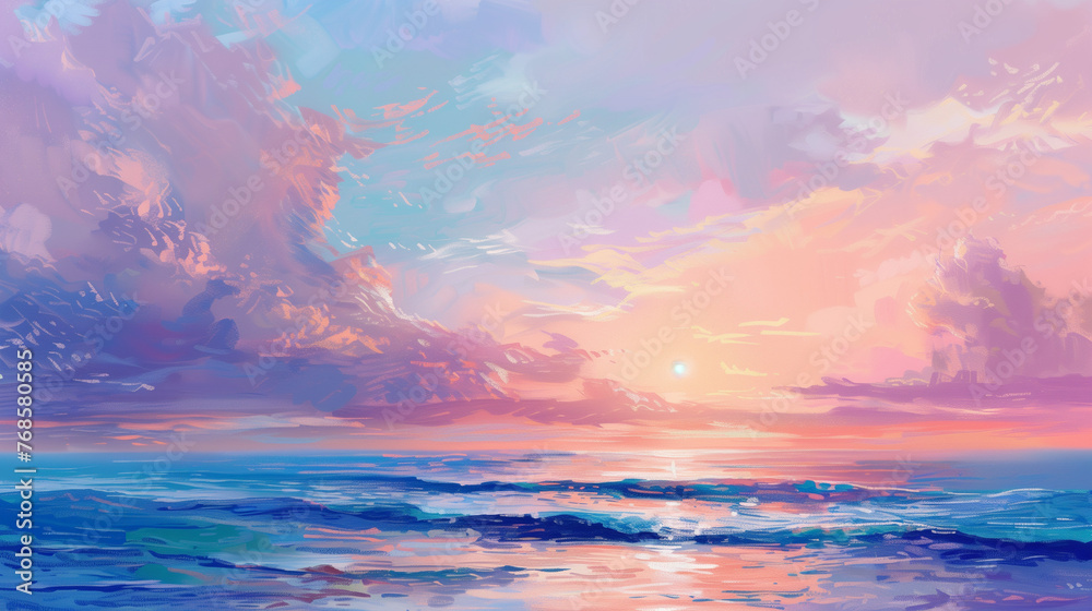 Tranquil Sunrise Over the Ocean: Pastel Horizon Background Evoking Serenity and Renewal