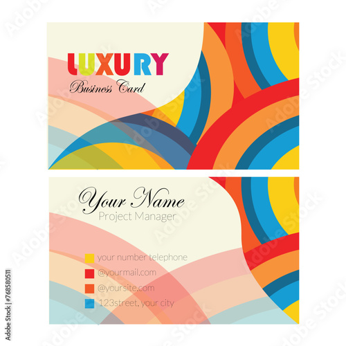 Business card template design with front and back presentation. geometri concept. full color