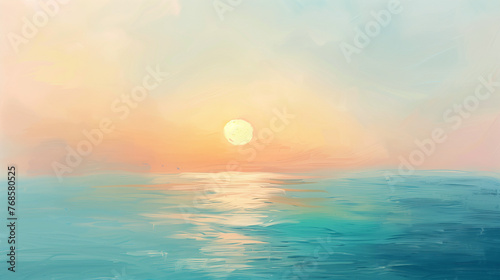Tranquil Sunrise Over the Ocean  Pastel Horizon Background Evoking Serenity and Renewal