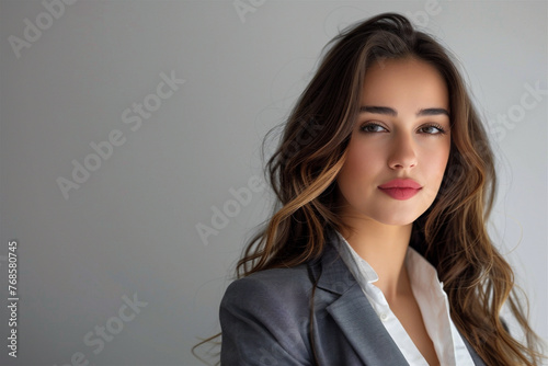Modern Businesswoman Portrait in Studio with Grey Background