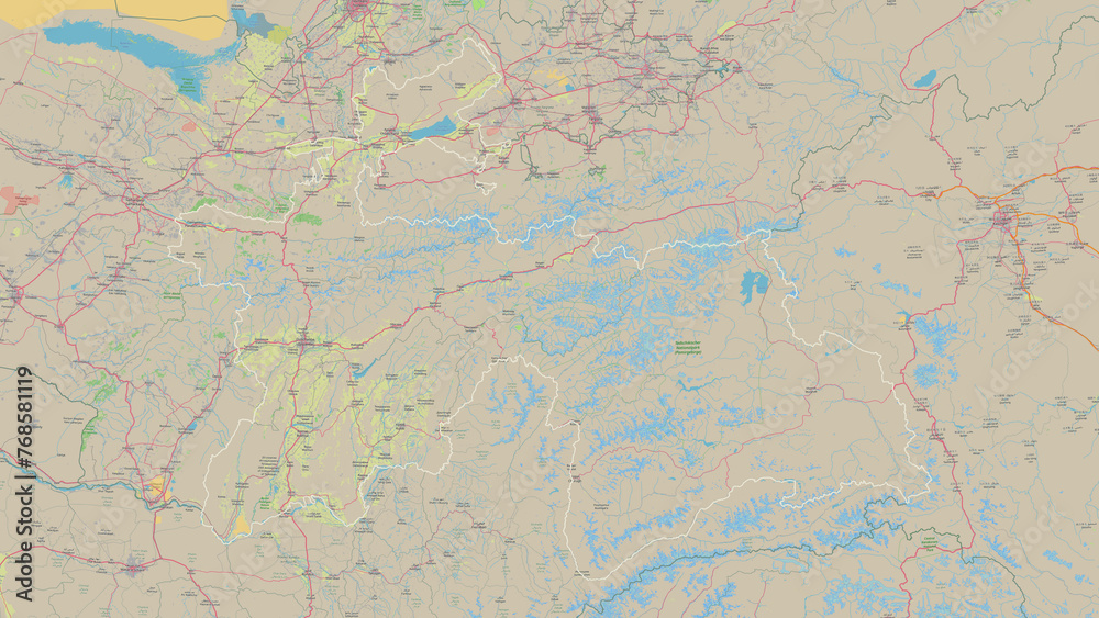 Fototapeta premium Tajikistan outlined. OSM Topographic German style map