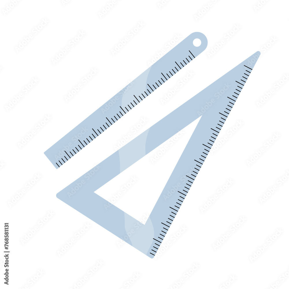 Different rulers to measure length. Metal triangle with centimeter, millimeter scale. School stationery for drafting straight lines. Geometry supplies, tool. Flat isolated vector illustration on white Different rulers to measure length. Metal triangle with centimeter, millimeter scale. School stationery for drafting straight lines. Geometry supplies, tool. Flat isolated vector illustration on white