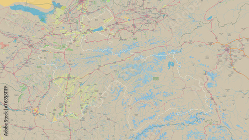 Tajikistan outlined. OSM Topographic German style map