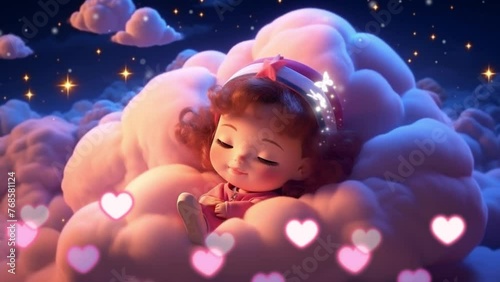 Babies fall a sleep animation for lullaby music, looped video photo