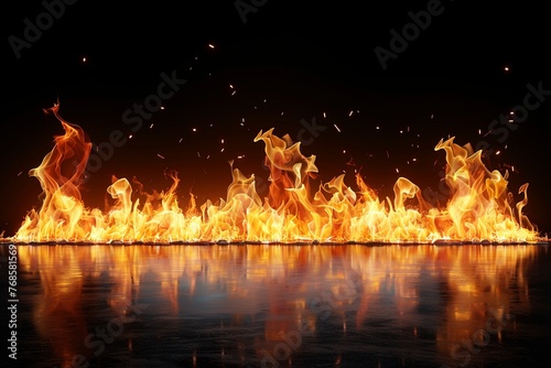 A burning fire on a black Background