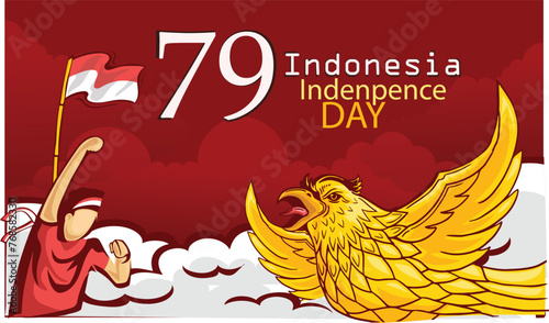 Poster for the 79th Indonesian independence day, August 17, illustration of the raising of the Indonesian flag. Advanced Indonesia means Jaya Indonesia