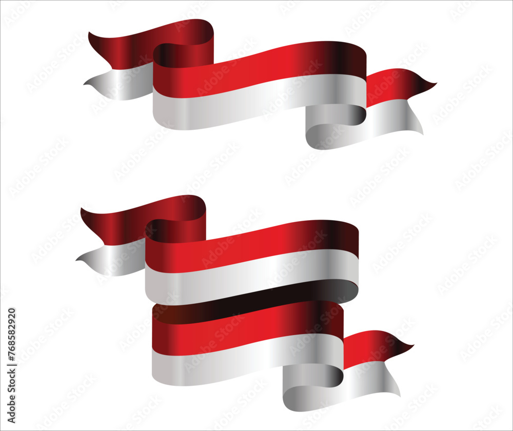 Ribbon with the red and white color of the Indonesian flag isolated over white background Ribbon with the red and white color of the Indonesian flag isolated over white background