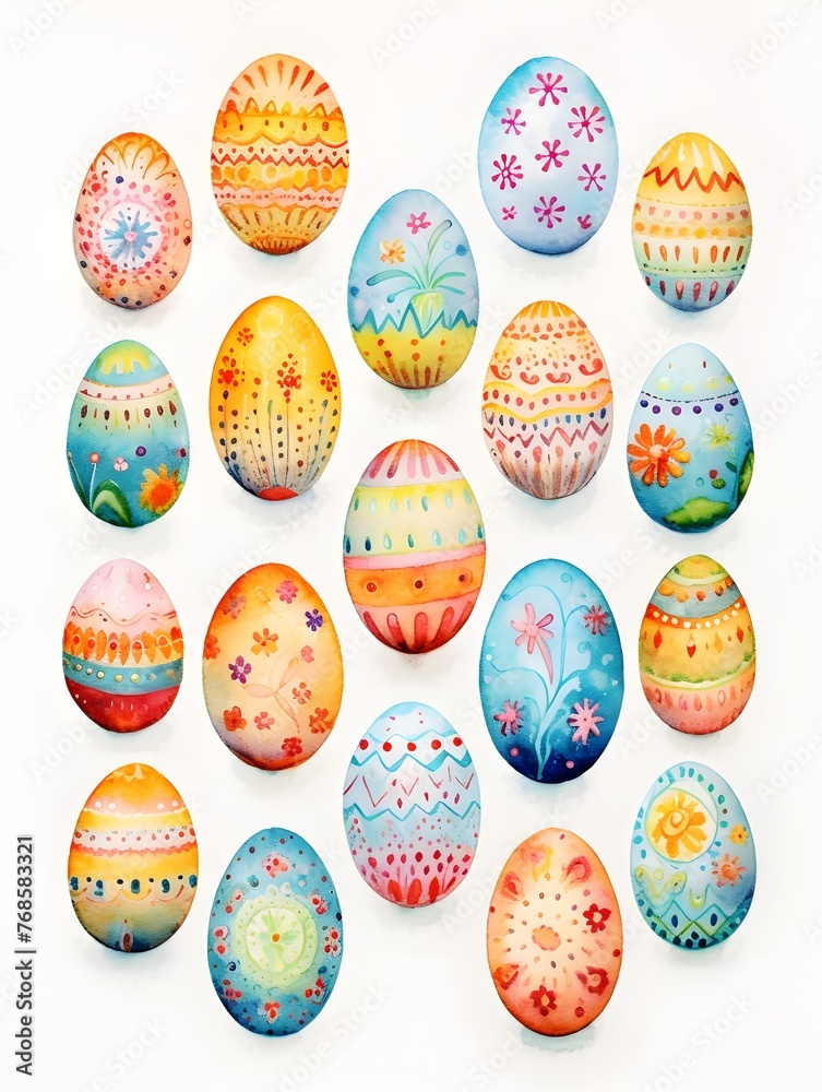 Whimsical Watercolor Easter Eggs with Charming Doodles and Playful Color Splashes