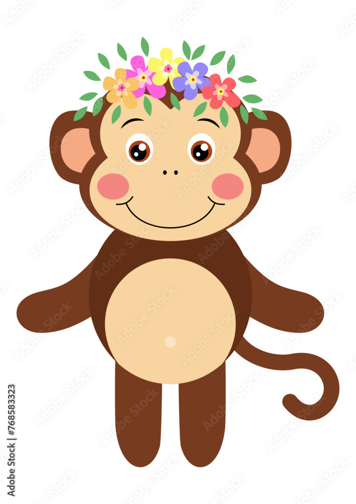 Obraz premium Adorable monkey with wreath floral on head