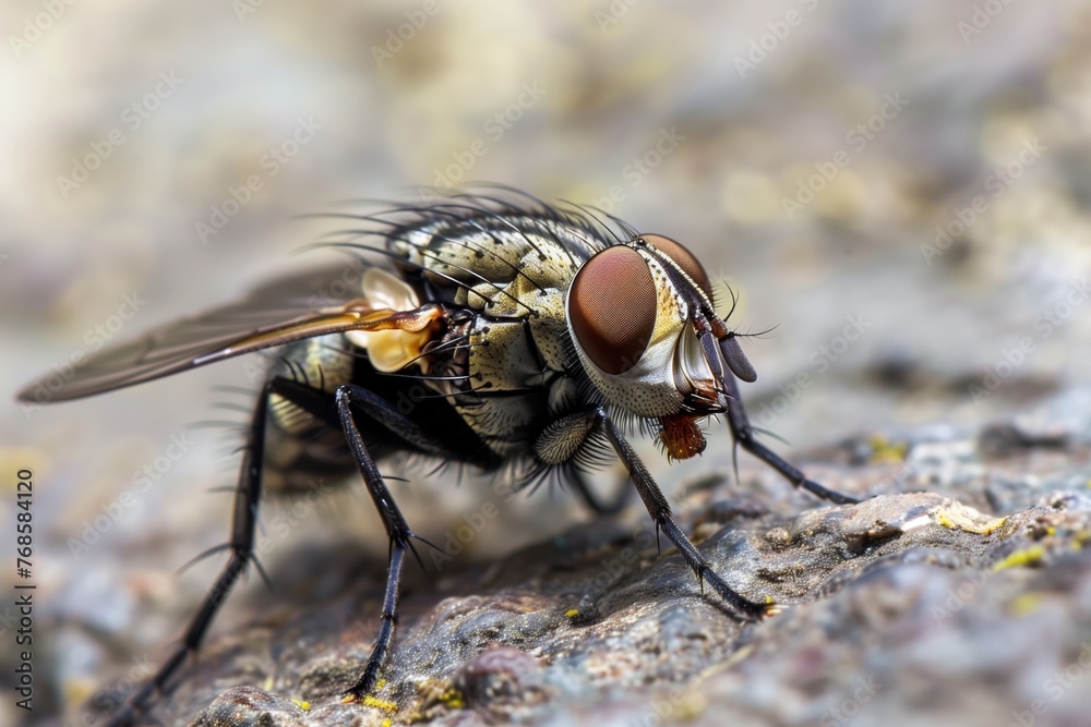 closeup of a fly cleaning its wings on a rock closeup of a fly cleaning its wings on a rock