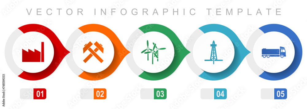 Industry and technology flat design infographic template, miscellaneous symbols such as factory, mining, wind energy, oil and truck, vector icons collection Industry and technology flat design infographic template, miscellaneous symbols such as factory, mining, wind energy, oil and truck, vector icons collection
