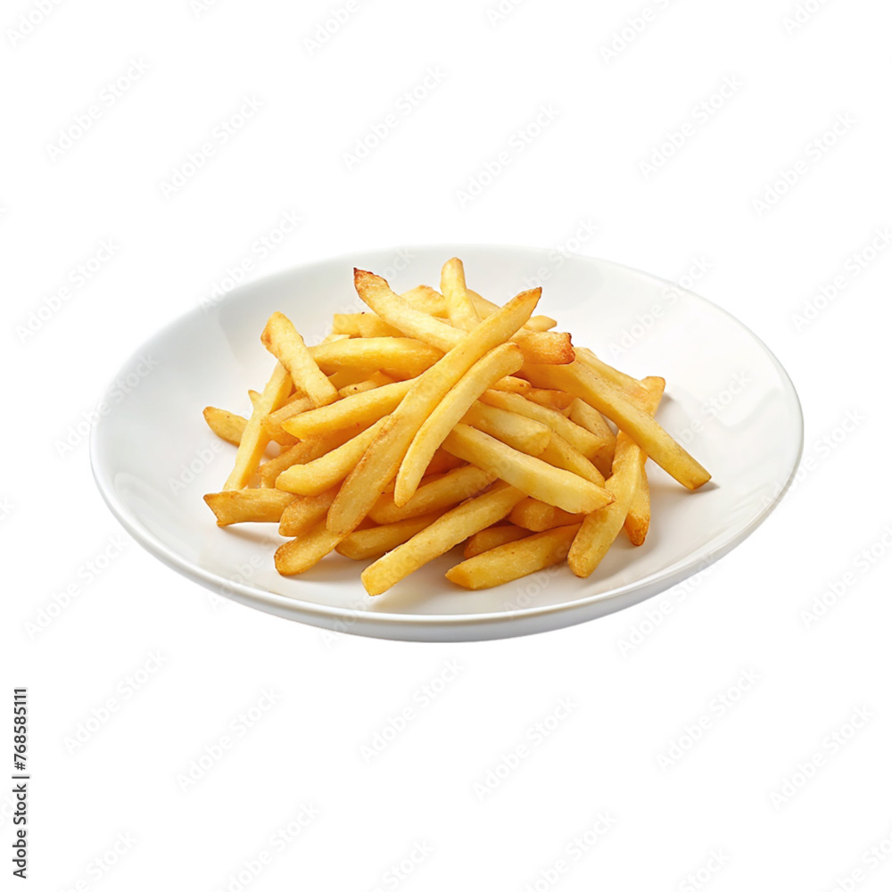 Golden French fries potatoes on white plate. Golden French fries potatoes on white plate.