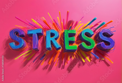 3d text Stress over pink background in childish style