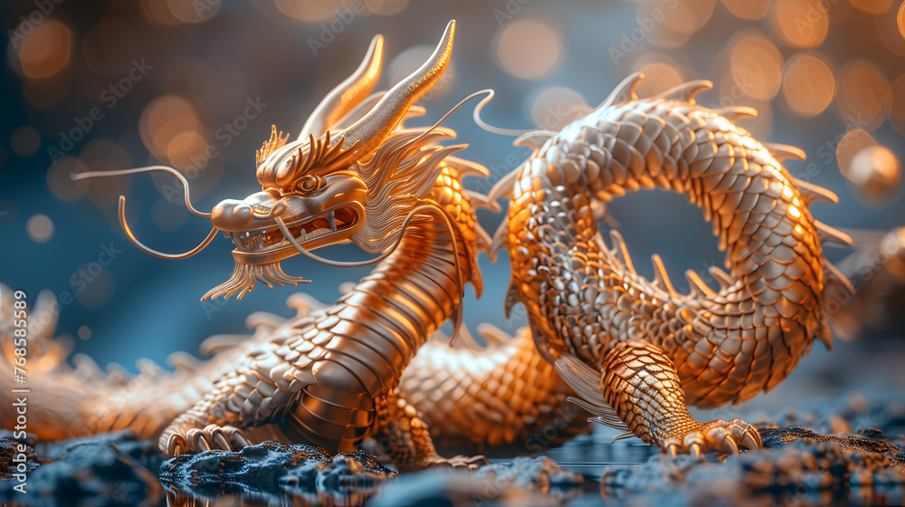 traditional chinese dragon  statue with gold 
