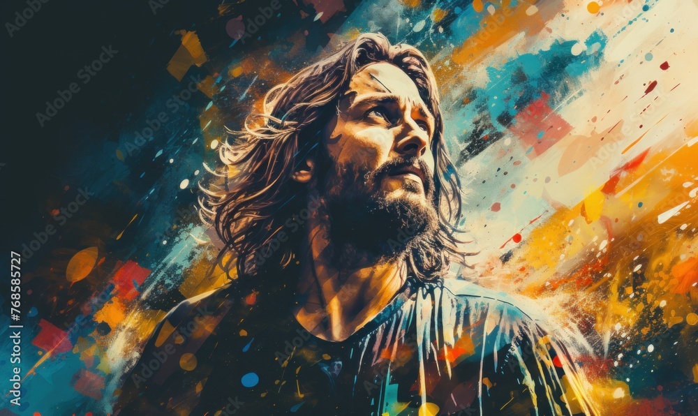 Contemporary artwork capturing Jesus, illustrating themes of Easter, resurrection, and spiritual rebirth Contemporary artwork capturing Jesus, illustrating themes of Easter, resurrection, and spiritual rebirth