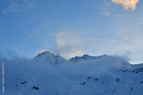 Swiss alps near Andermatt in Autumn snow ski touring hiking