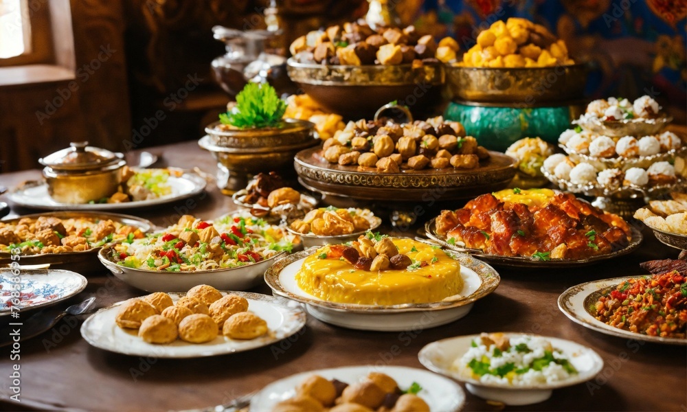 a large table with national Kazakh food and sweets
Cupcakes with cream 