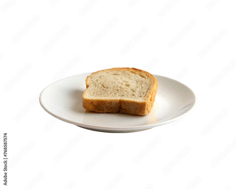 Slice of bread on a white plate. Isolated on transparent background. Slice of bread on a white plate. Isolated on transparent background.