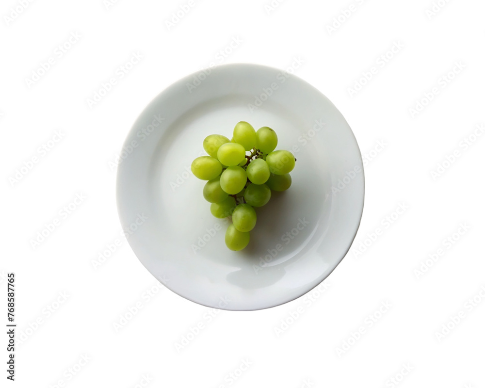 Bunch of ripe green grapes on white plate. isolated on transparent background. Bunch of ripe green grapes on white plate. isolated on transparent background.