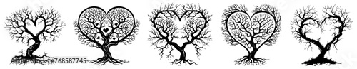 heart-shaped tree of happiness vector illustration silhouette for laser cutting cnc, engraving, decorative clipart, black shape outline