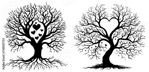 heart-shaped trees silhouette shape in black vector illustration laser cutting engraving