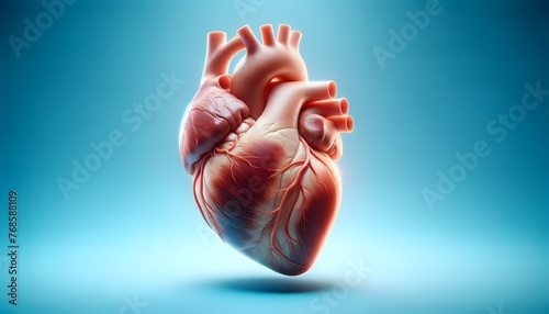 a human heart with visible veins and arteries set against a serene blue gradient background. 3d illustration.