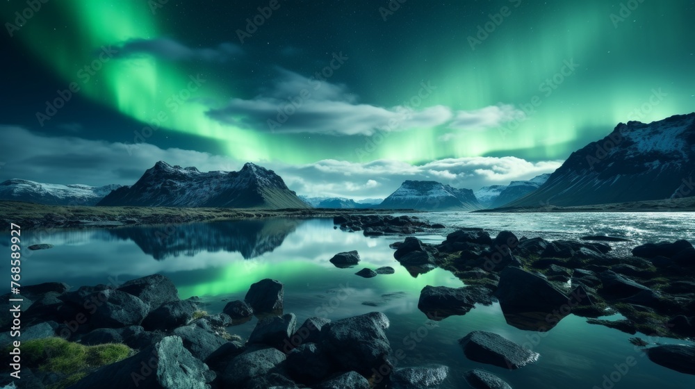 Enchanting phenomenon of the mesmerizing aurora borealis lighting up the night sky