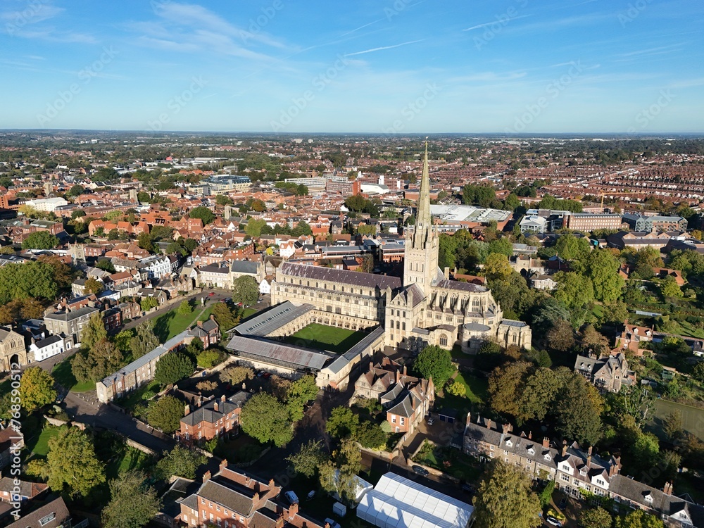 .Norwich Cathedral  UK drone , aerial , view from air