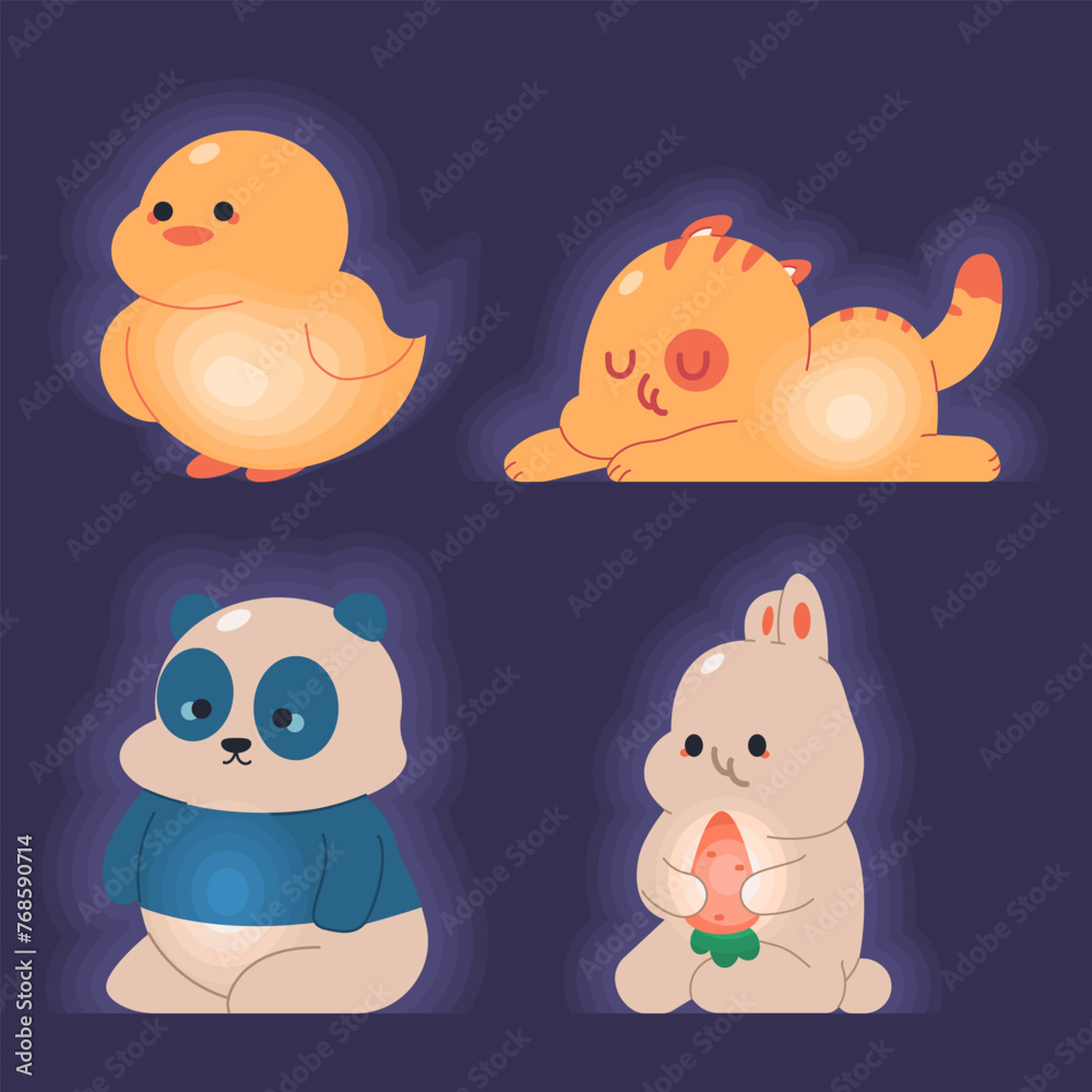 Cute night light in animal forms vector cartoon set isolated on a white background. Cute night light in animal forms vector cartoon set isolated on a white background.