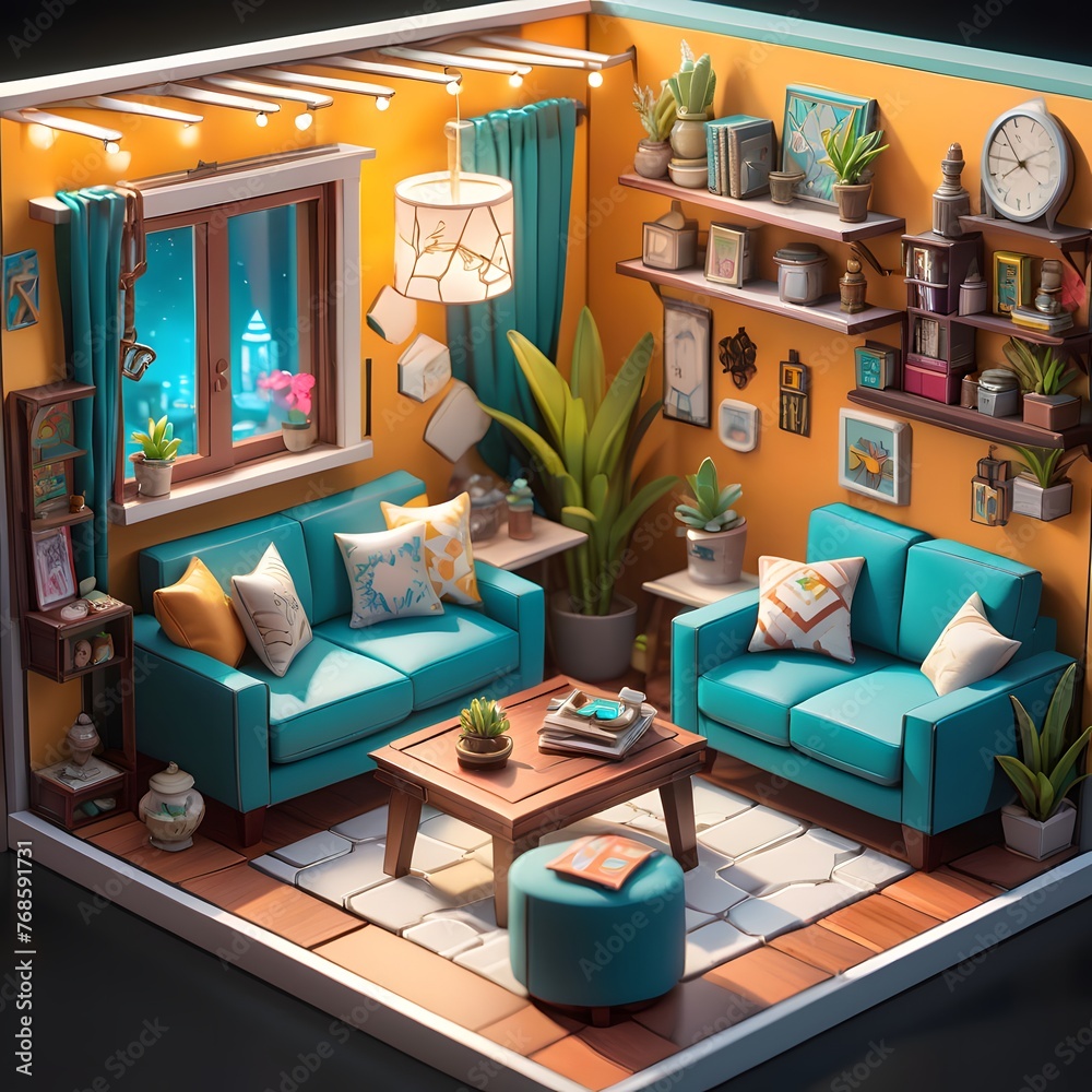 a miniature garden and living room - Generative AI
a miniature garden and living room - Generative AI