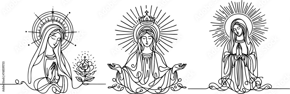 Virgin Mary one line drawing laser cutting engraving