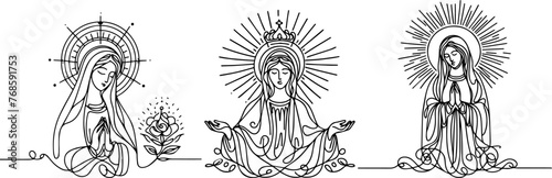 Virgin Mary one line drawing laser cutting engraving © Malgo