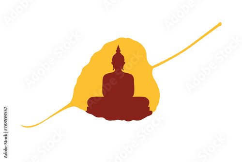 Buddha statue in a Bodhi leaf with white background.