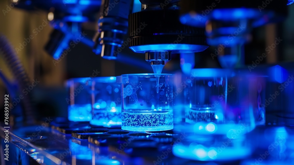 Close up of a glowing bioluminescent experiment exploring natural phenomena for biotech applications Close up of a glowing bioluminescent experiment exploring natural phenomena for biotech applications