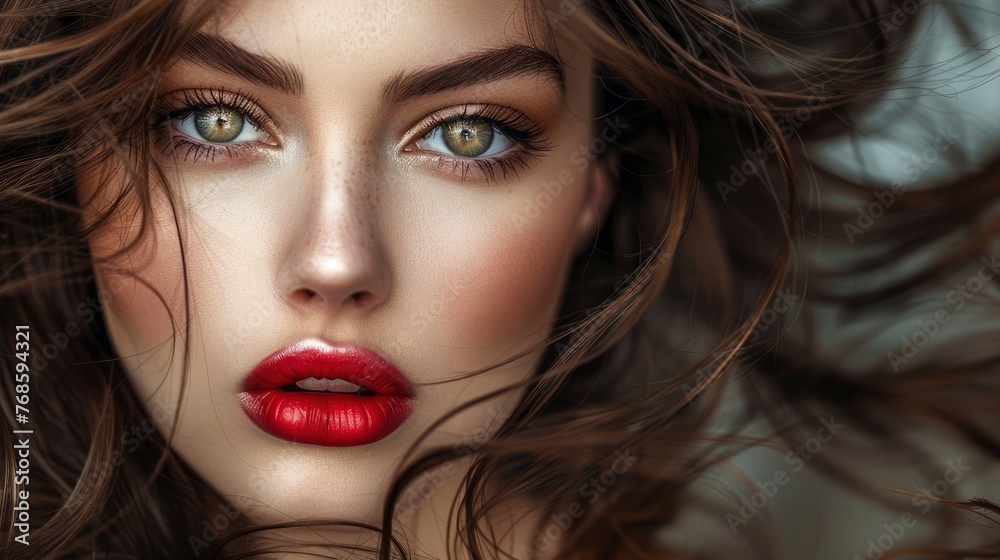 Stunning beautiful sensual woman with plump lips charming eyes and magnificent hair, professional studio fashion photo Stunning beautiful sensual woman with plump lips charming eyes and magnificent hair, professional studio fashion photo