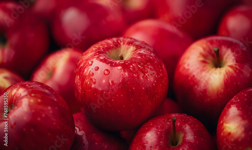 Closeup of a bunch of bright red apples, Generative AI 