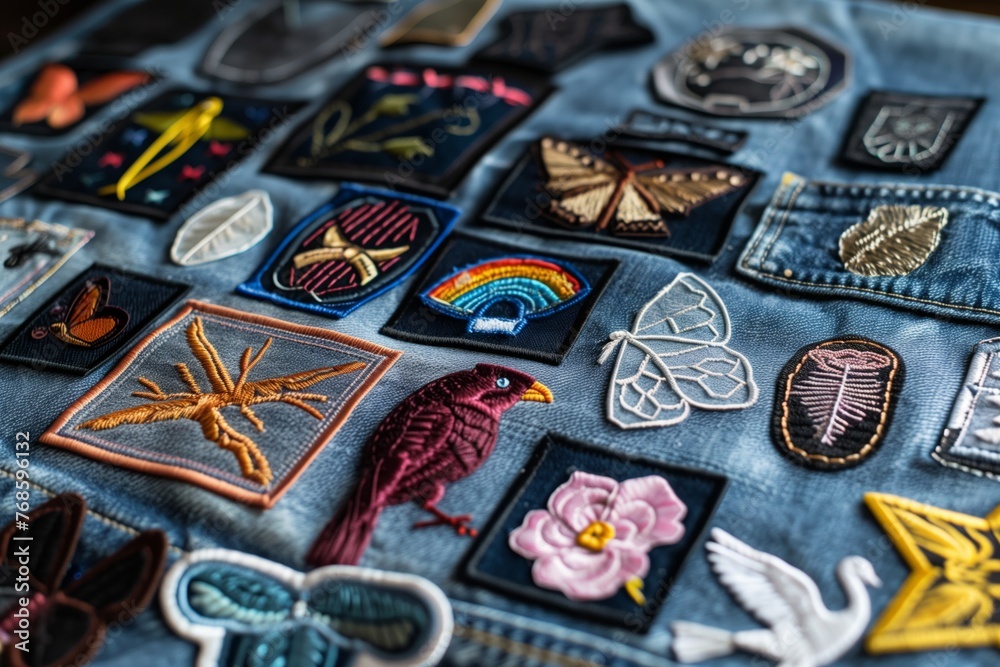 collection of embroidered denim patches ready to be applied