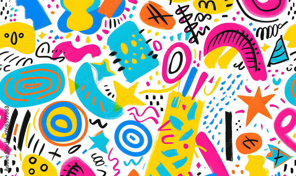 doodle design featuring colorful shapes and lines on a white backdrop, Generative AI doodle design featuring colorful shapes and lines on a white backdrop, Generative AI
