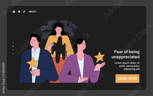 Fear of being unappreciated. Young scared woman standing alone overshadowed
